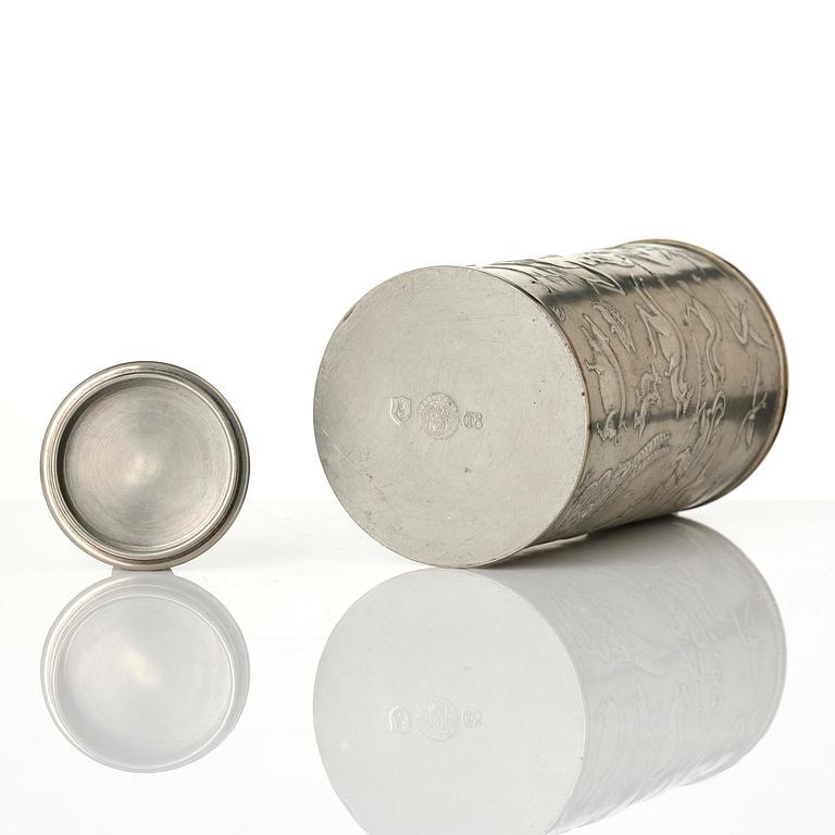 Nils Fougstedt, a pewter and brass jar model A 608, Firma Svenskt Tenn, Stockholm, 1932.