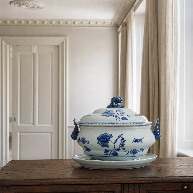 Tureen with lid and platter, porcelain, "Clove", IKEA's 18th-century series, 1990s.