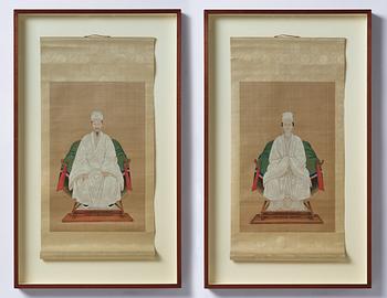 A pair of Thai ancestors portraits, around 1900.