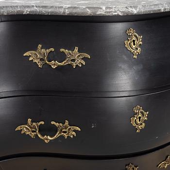 A painted Rococo style chest of drawers, mid 20th Century.