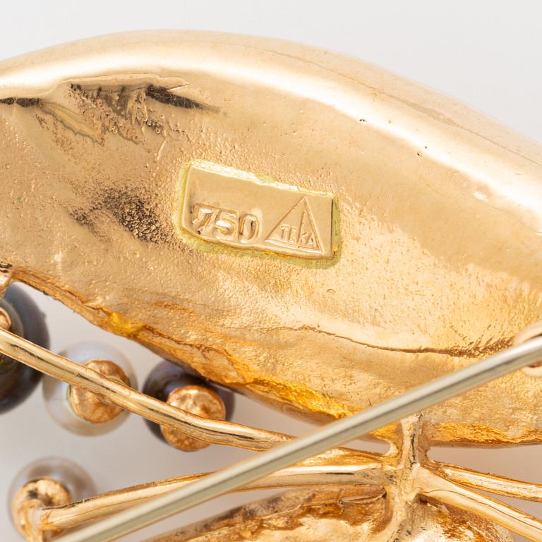 Brosch, 18K guld med odlade pärlor.