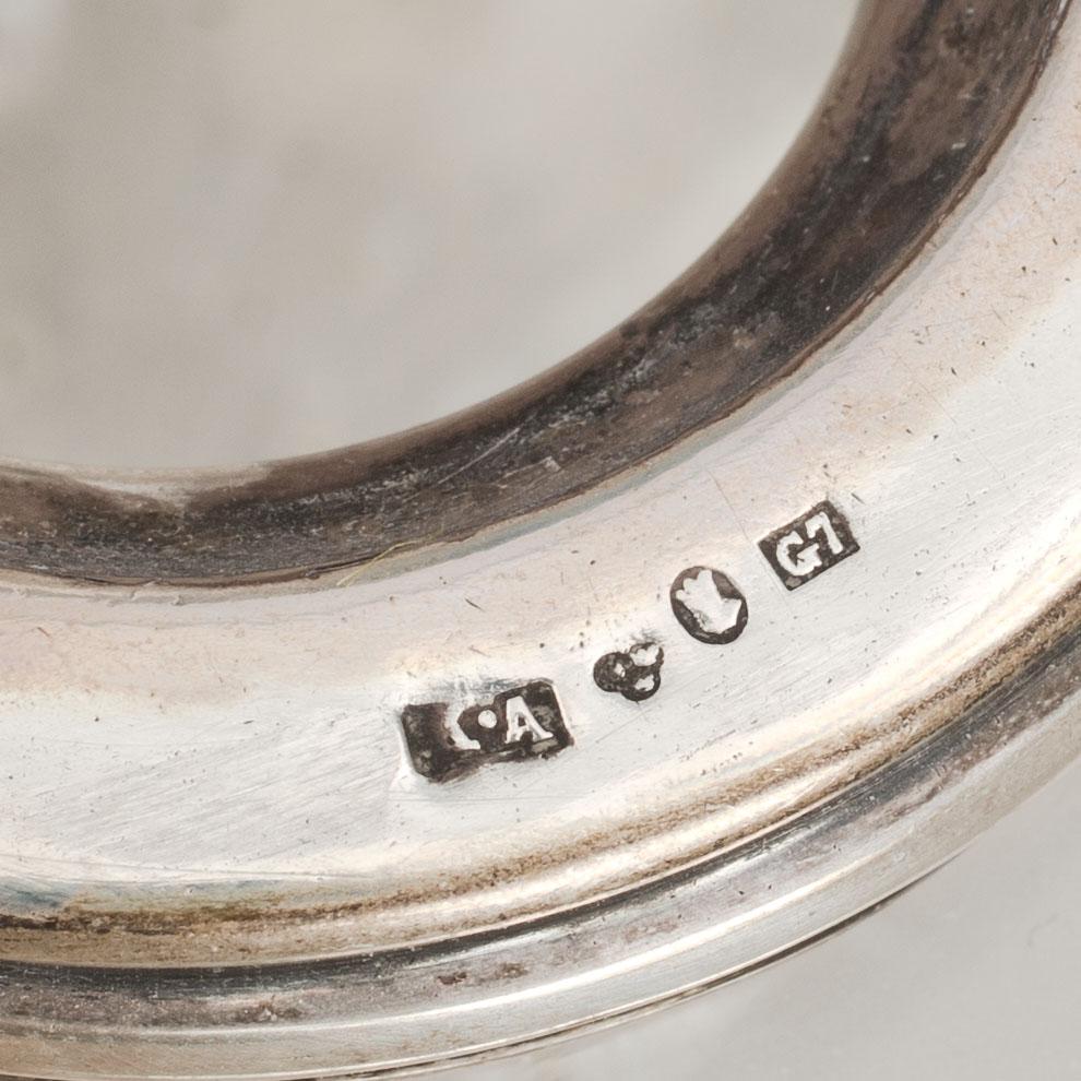 SKRIVSTÄLL, försilvrad metall, silver och glas, bl a Carl J Andersson Stockholm 1909.