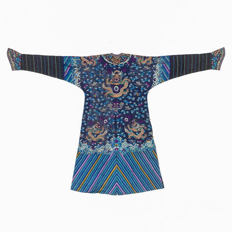 A blue ground summer gauze 'dragon robe' robe, Qing dynasty, circa 1900.