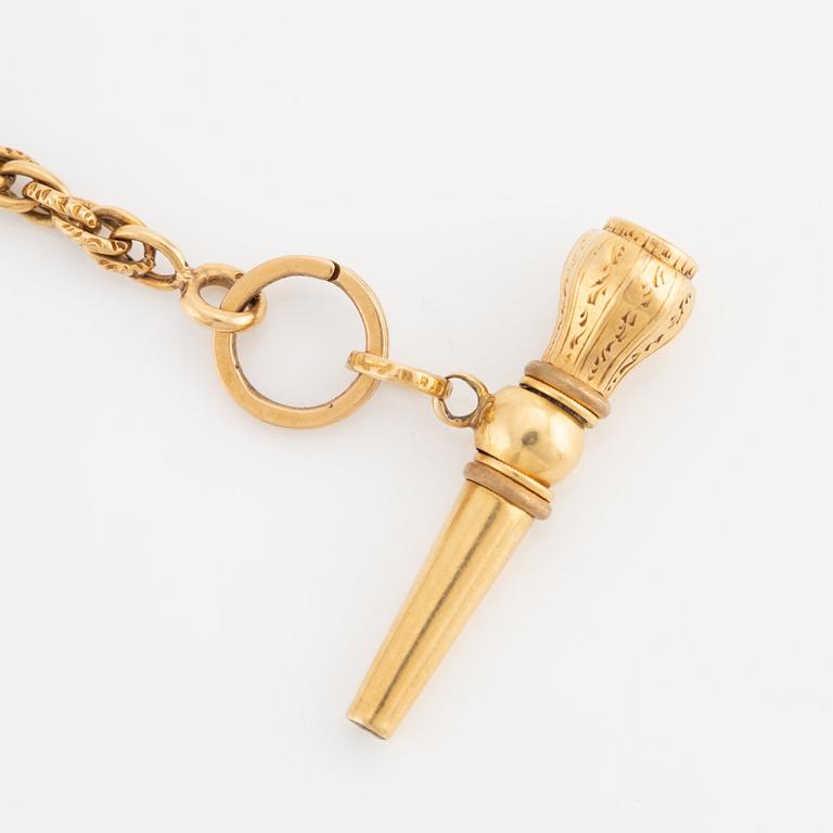 Pocket watch, 18K gold, with chain in 18K gold, 39 mm.