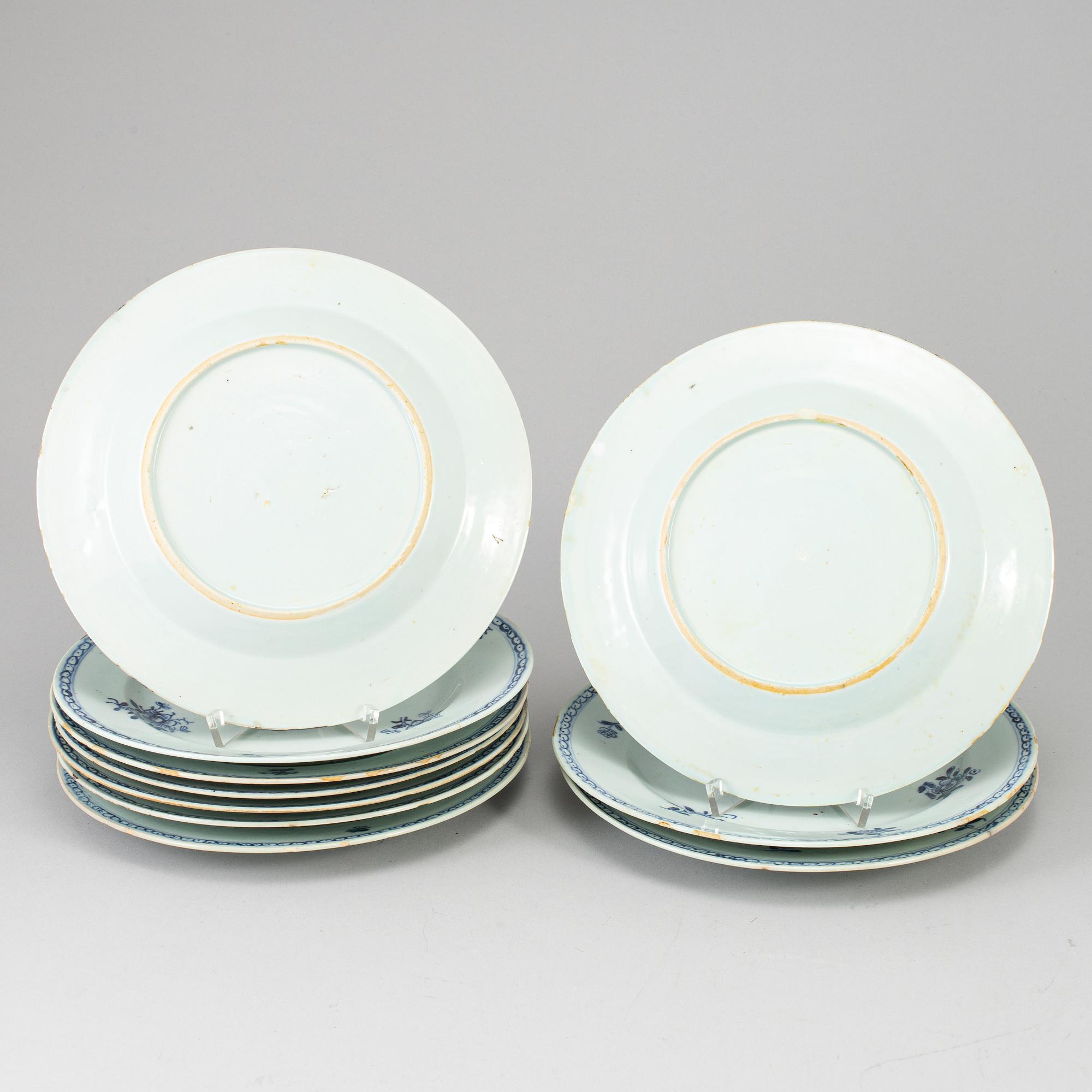 A group of 10 blue and white plates, Qing dynasty, Qianlong (1736-95).