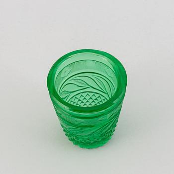 A green tinted cut vodka glass, Russia, Imperial glass manufactory, St Petersburg, 19th Century.