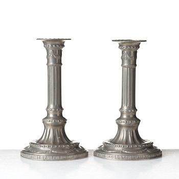 A pair of Gustavian pewter candlesticks by Jacob Sauer, Stockholm 1793.