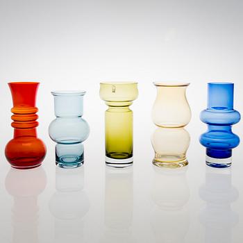 TAMARA ALADIN, Five glass vases, Riihimäen Lasi 1960s-70s.