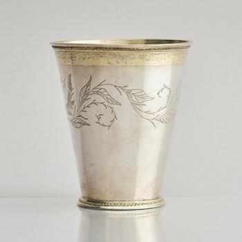 A Swedish early 18th century parcel-gilt beaker, marks of Herman Hermansson, Göteborg 1706.