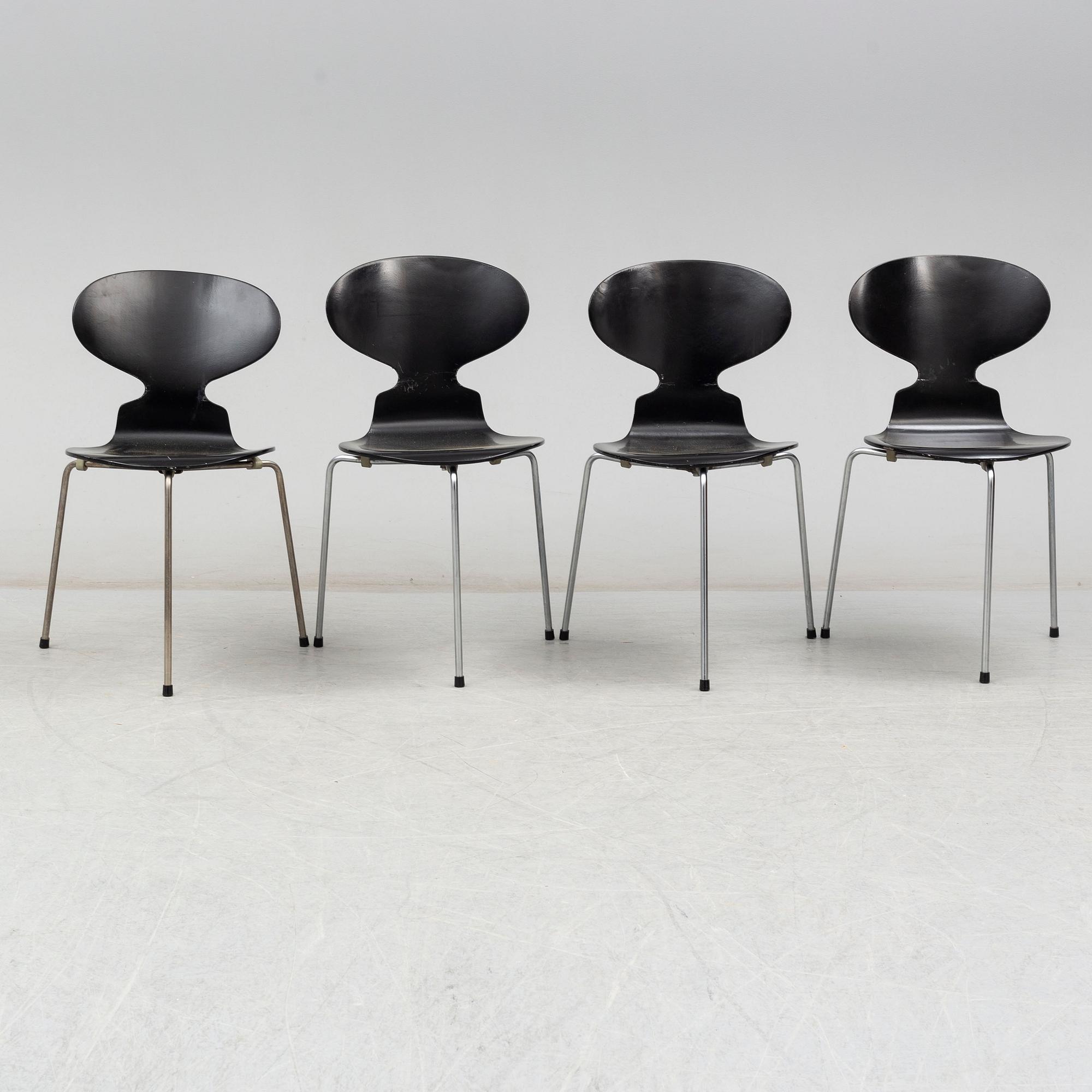ARNE JACOBSEN, stolar, 4 st, "Myran", Fritz Hansen, Danmark, 1950/60-tal.