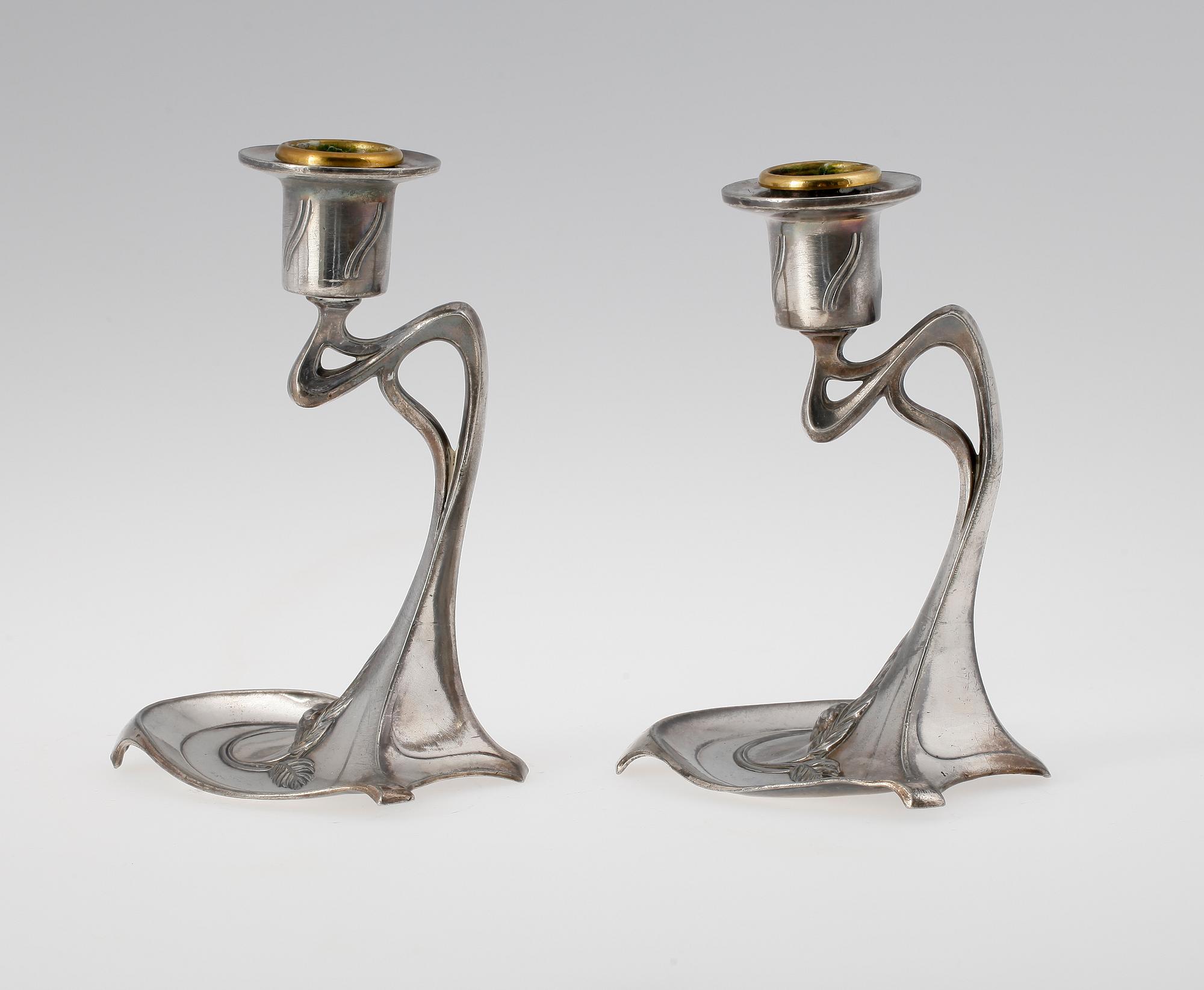 LJUSSTAKAR, ett par, nysilver,WMF, jugend,  1900-talets början.