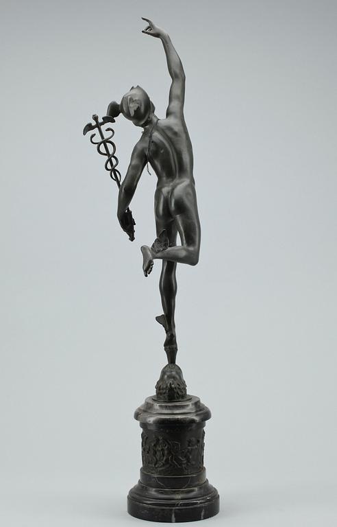 SKULPTUR, "Hermes", patinerad brons, efter Giambologna, sekelskiftet 1800/1900.