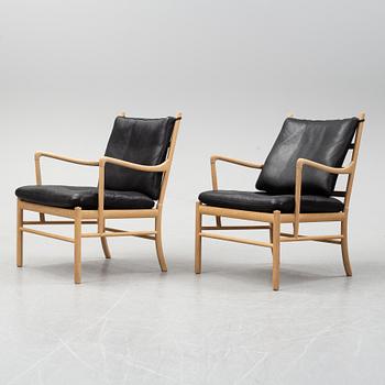 Ole Wanscher, a pair of oak and leather 'Colonial Chair' model PJ 149 easy chairs for Poul Jeppesen, Denmark.