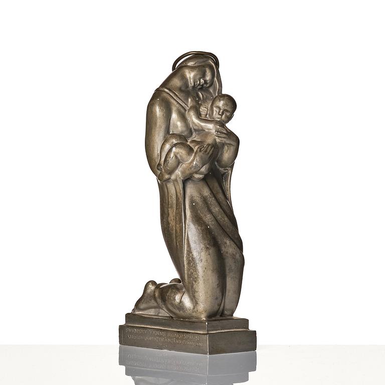 Thorwald Alef, a pewter sculpture "The Madonna with Child", model "1137", Firma Svenskt Tenn, Stockholm 1929.