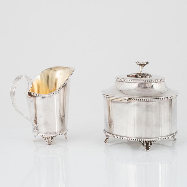 A Swedish Silver Coffee Pot, Creamer and Sugar Bowl, Eric Löfman, MGAB, Uppsala 1976-77.