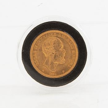 Guldmynt Sverige, Oscar II 20 kr, 1876.