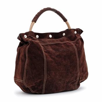 PARAD, a brown suede shoulder bag.