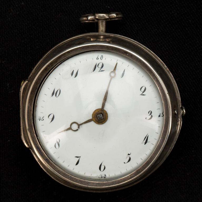 FICKUR, silver, spindelgång. Troligen England, omkring 1730.