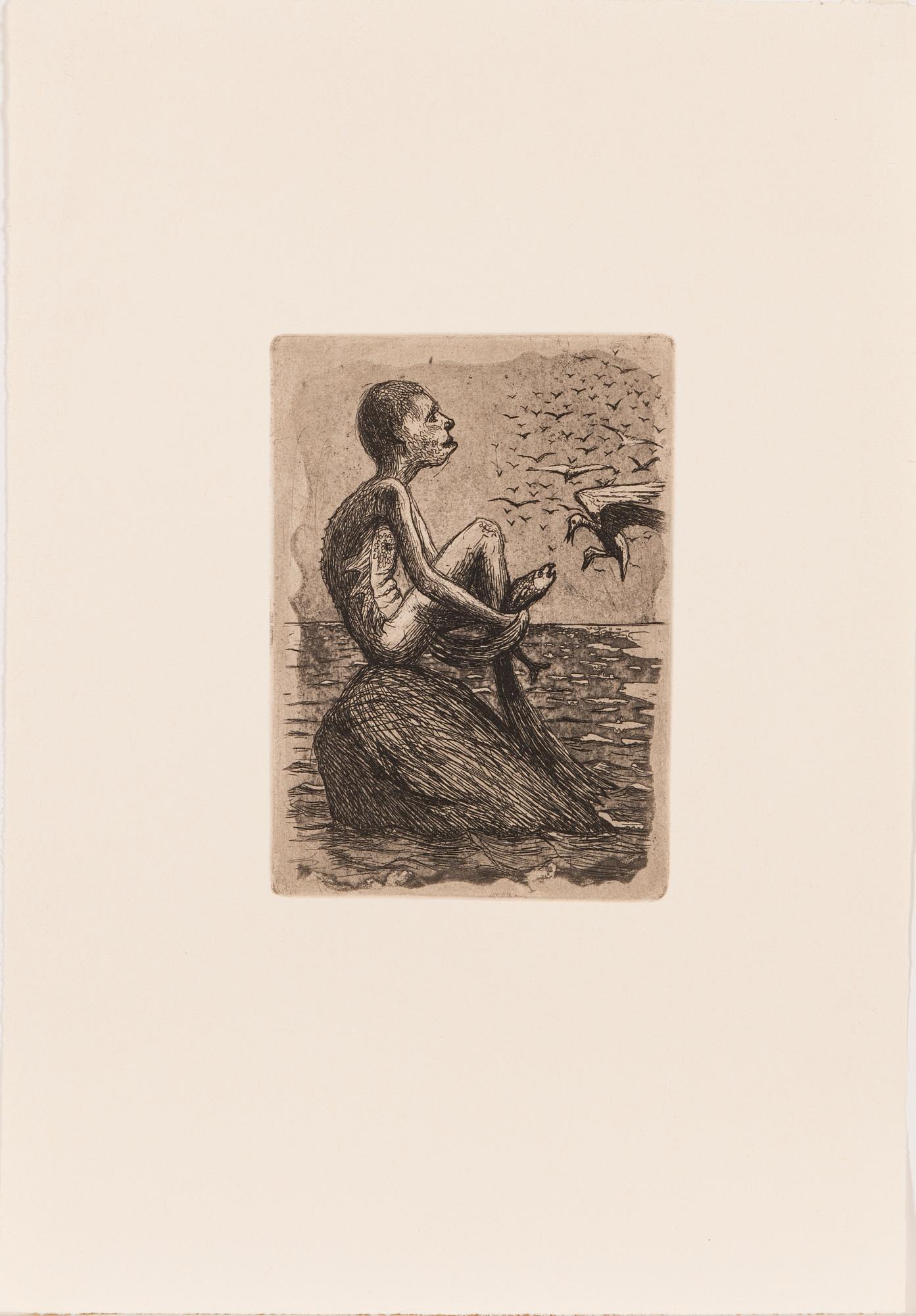 Hugo Simberg, linjeetsning och flatbitning, osignerad.