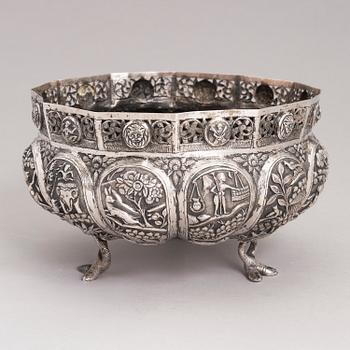 A footed silver bowl, presumably India.