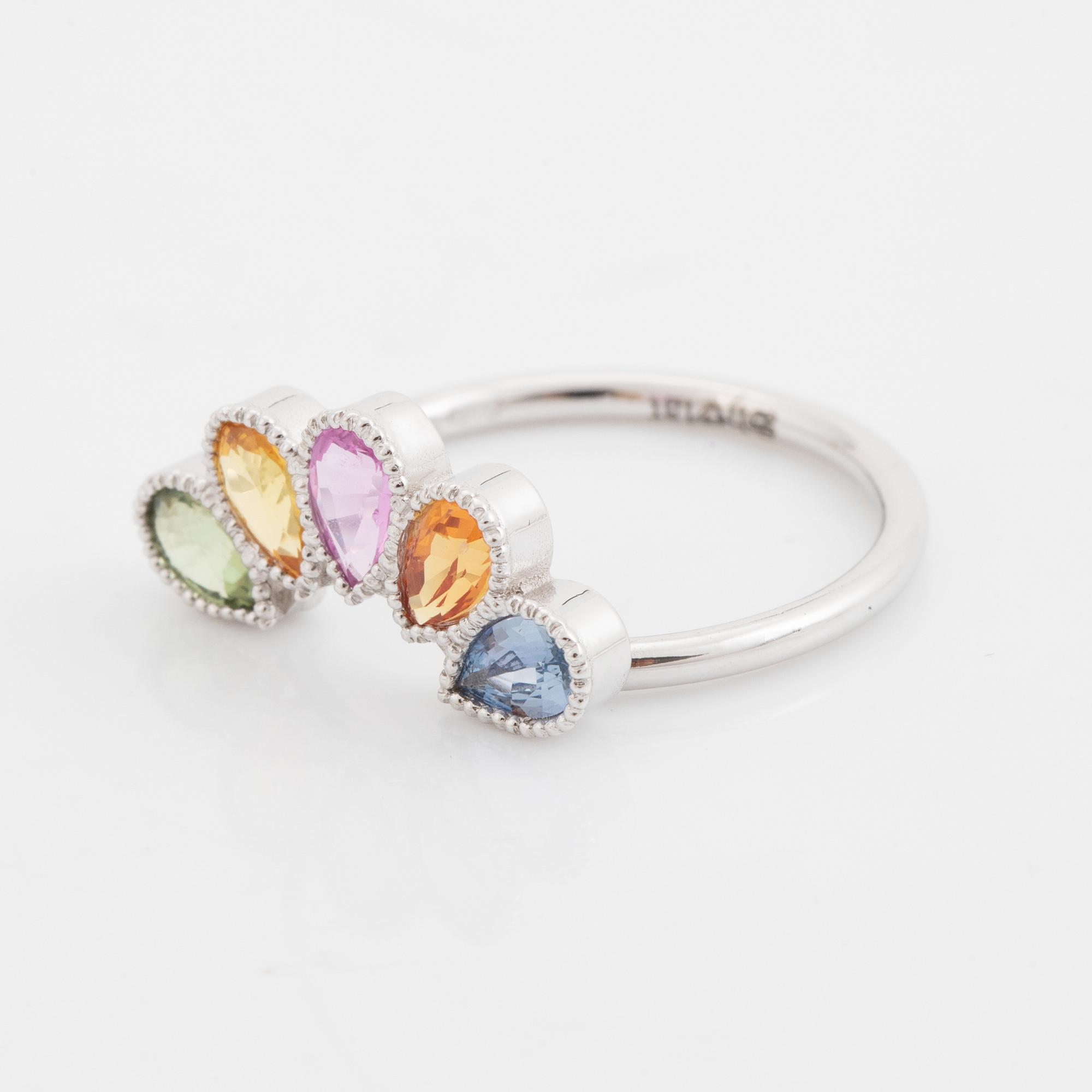 Pear shaped multi coloured sapphire ring.