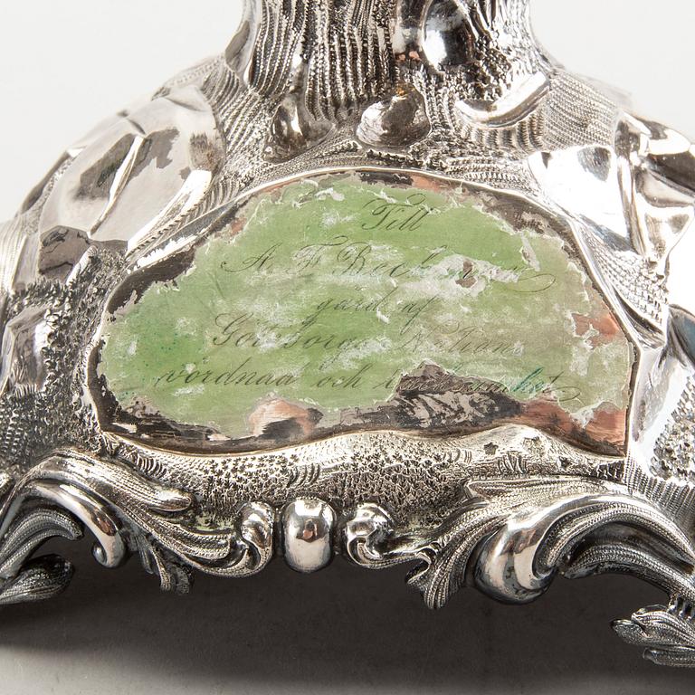 A silver wine cooler/vase by Gustaf Möllenborg, Stockholm 1869.