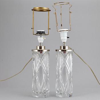 OLLE ALBERIUS, a pair of glass table lights, Orrefors.