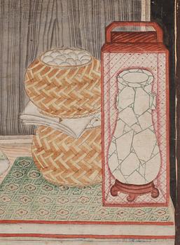 Two Chinese panels, by unknown artist, ink and colour on paper laid on board, Qing dynasty, 18th Century.