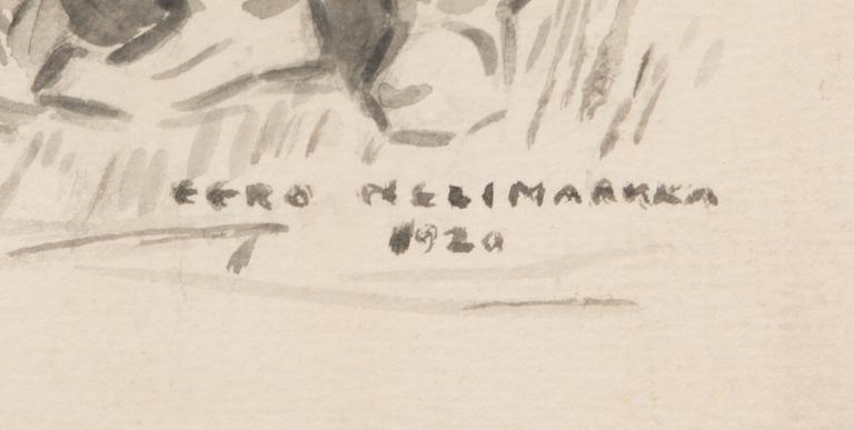 EERO NELIMARKKA, tussilaveeraus, signeerattu ja päivätty 1920.