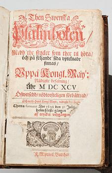 PSALMBOK SAMT EVANGELIE OCH EPISTELBOK, 2 vol, Georg Gottlieb Burchardi, Stockholm 1698.