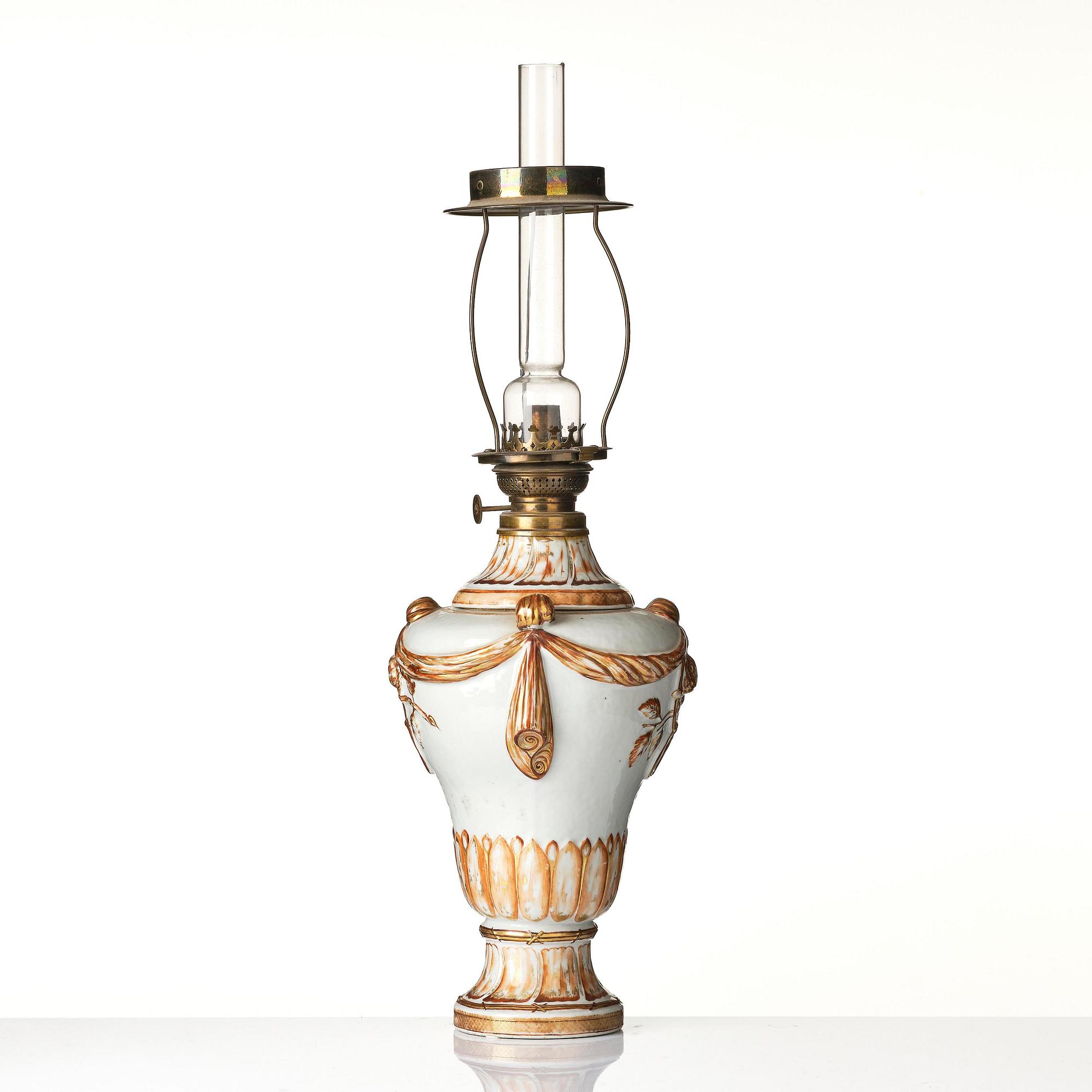 An enamelled potpourri vase made into a lamp, 18th century.