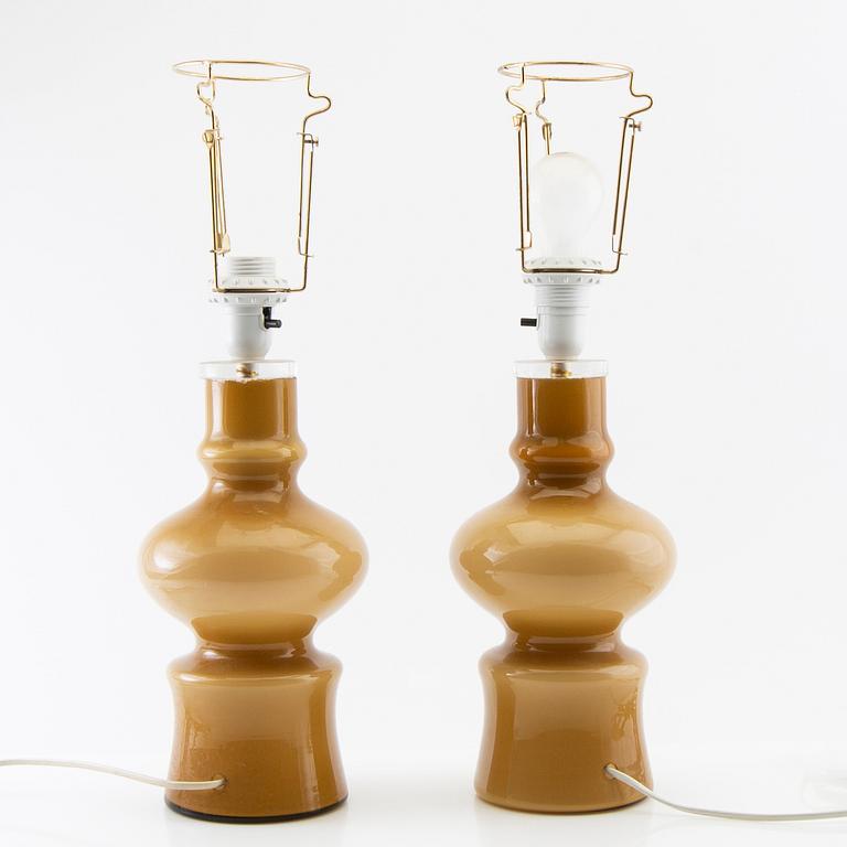 Table lamps, a pair of glass, Flygfors 1960s/70s.