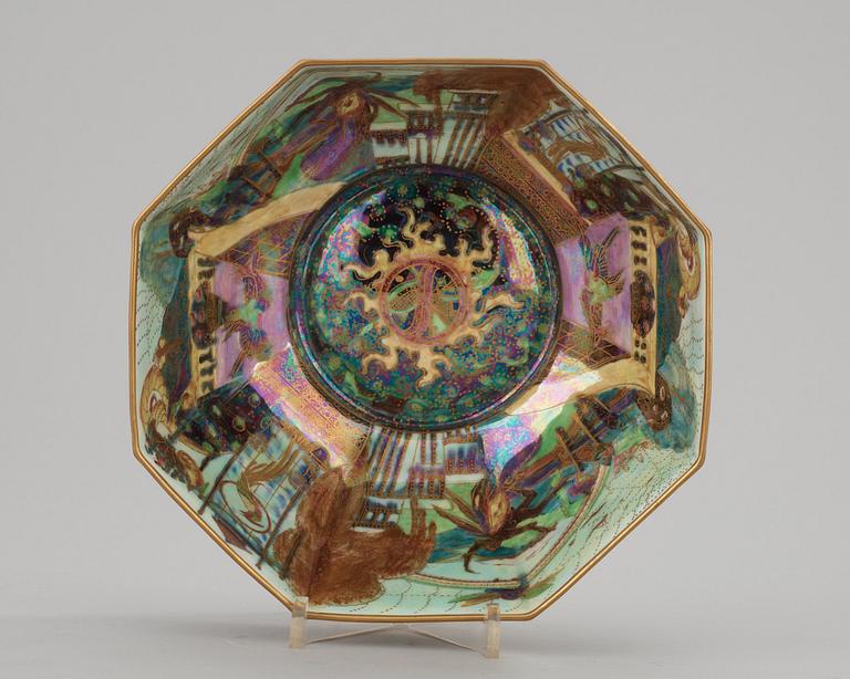 A fairyland lustre octagonal bowl, attributed to Daisy Makeig-Jones, Wedgwood, England, 1920's.