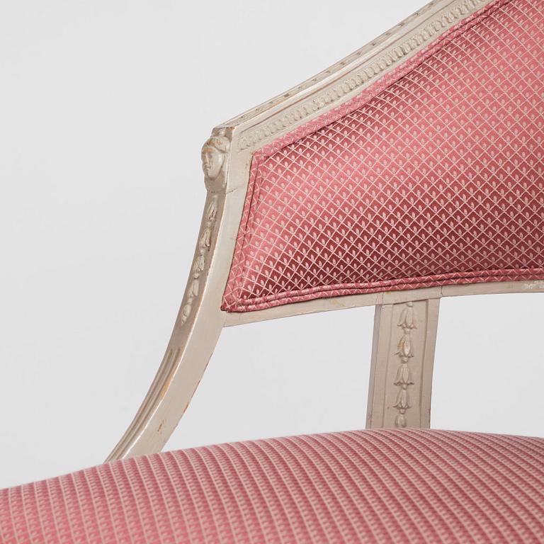 A pair of late Gustavian open armchairs, late 18th century.