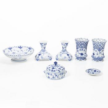 Royal Copenhagen, seven piece 'Blue Fluted Full Lace', Denmark.