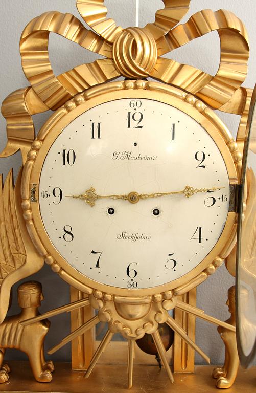 VÄGGPENDYL, empirestil, märkt G Moström, Stockholm, 1800/1900-tal.