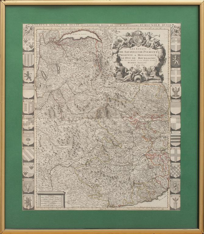 KARTA, HUBERT JAILLOT, kolorerad, Paris 1694. "De Savoye et de Piemont".