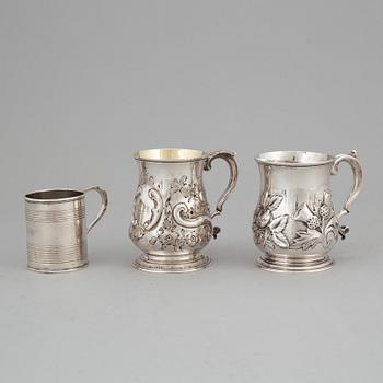 Three silver jugs, London 1743, 1767 and 1805.