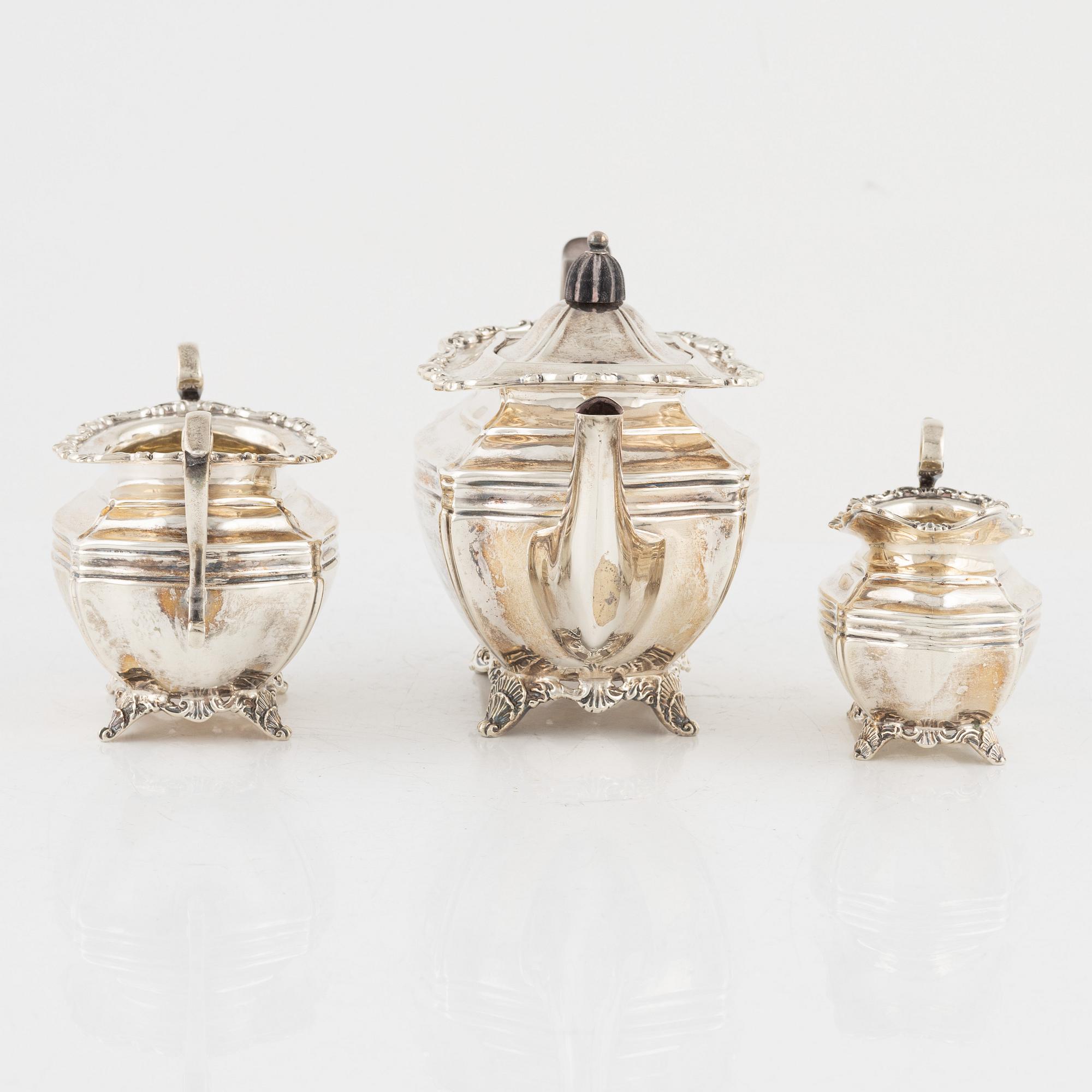 Josiah Williams & Co, kaffeservis, 3 delar, silver, London 1903-04.