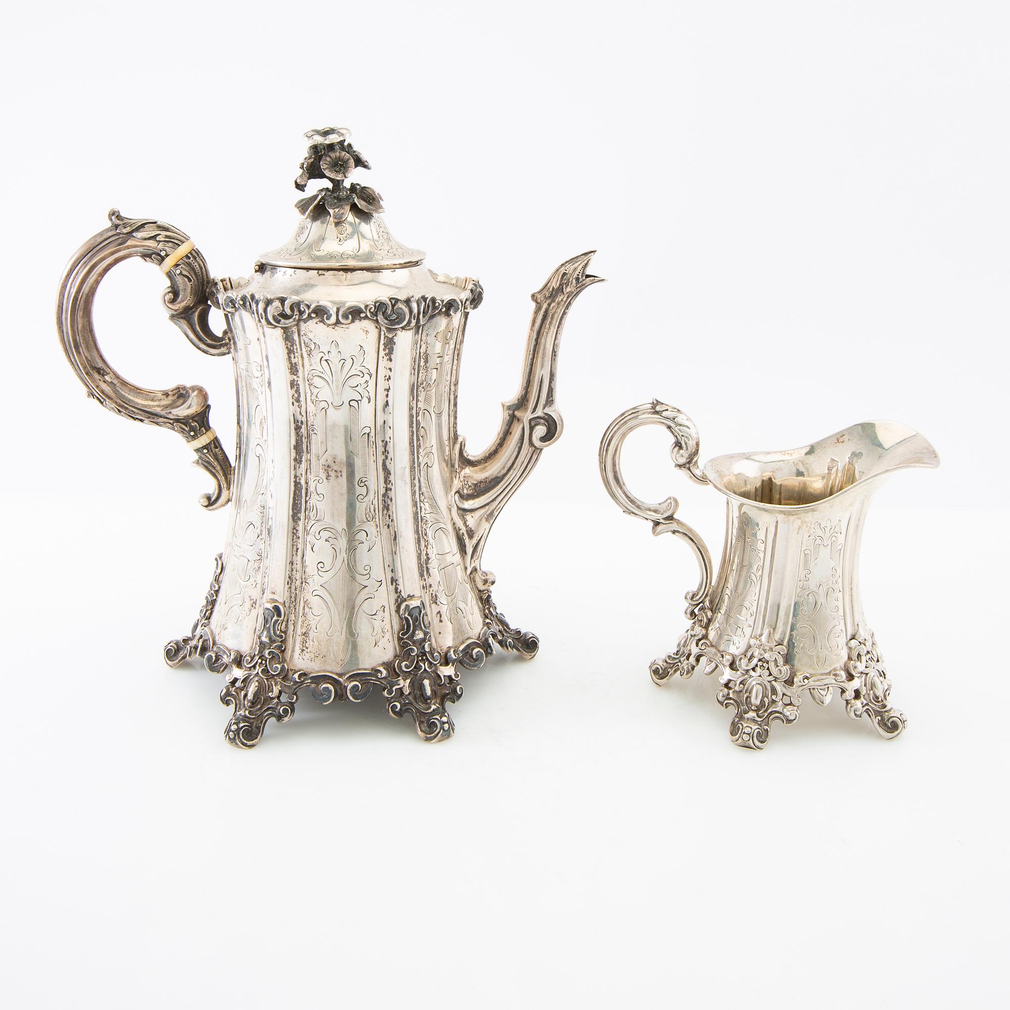 Christian Hammer coffee pot and cream jug silver Stockholm 1854.