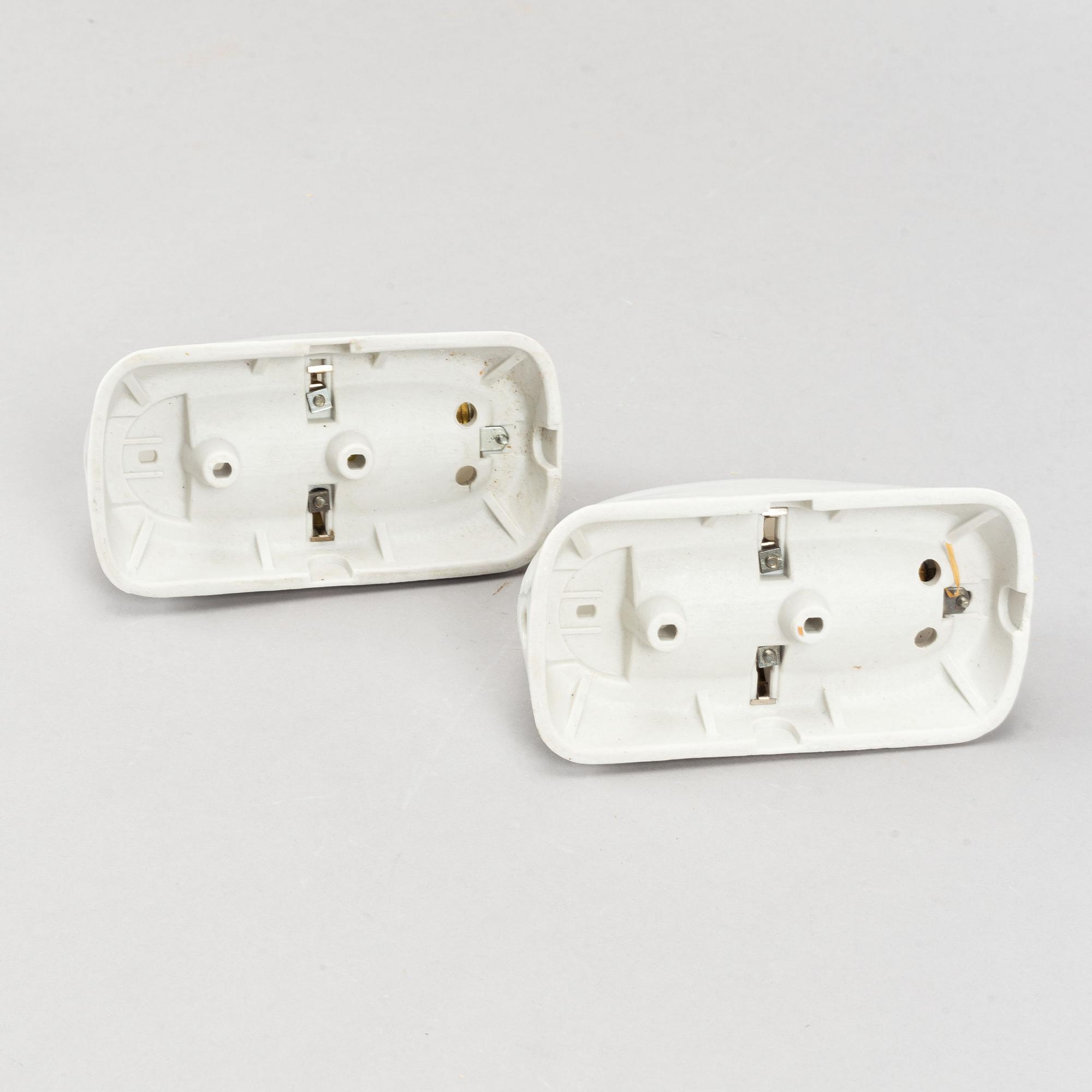 Wilhelm Wagenfeld, a set of three glass and ceramic bathroom lights, Lindner Keramik, Bamberg.