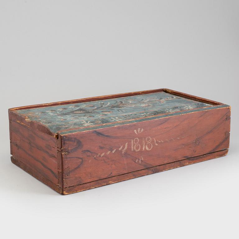 A SWEDISH WOODEN BOX, dated 1818.