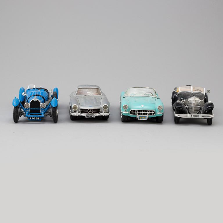 Four toy cars, Bburago, Italy, late-20th century.