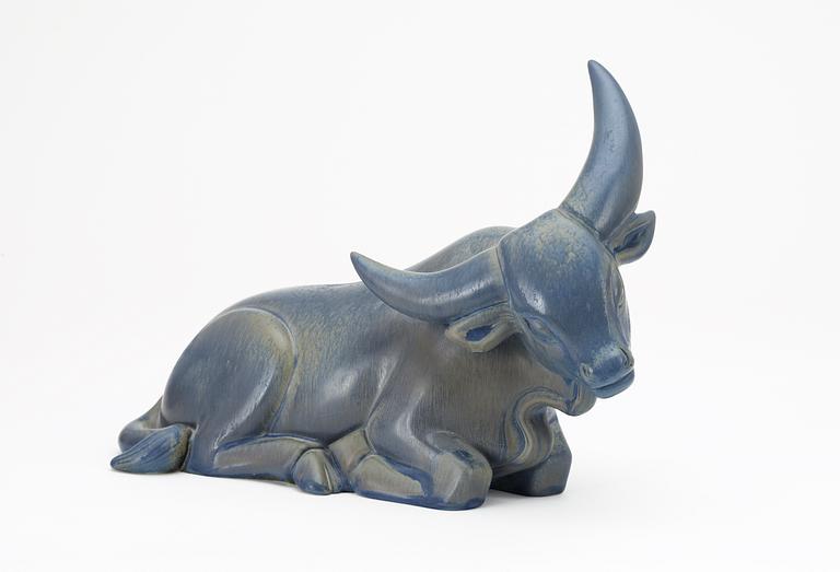 A Gunnar Nylund stoneware figure of a water buffalo, Rörstrand.