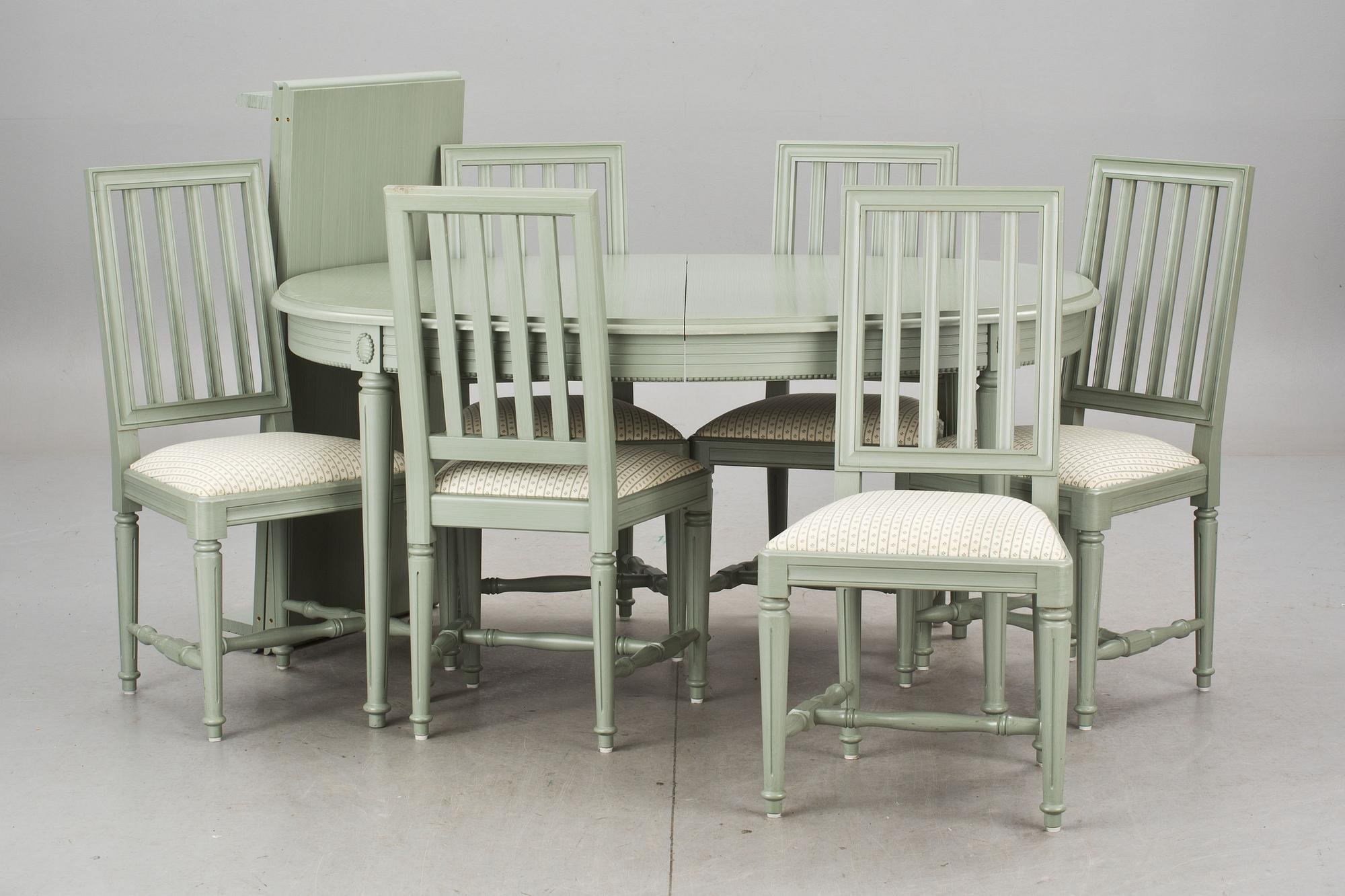 MATBORD och STOLAR, 6 st, gustaviansk stil, 1900-talets slut.