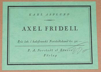 AXEL FRIDELL, etsning i bok, signerad och daterad i plåten. Bok "Axel Fridell, ett konstnärsliv" av Karl Asplund.