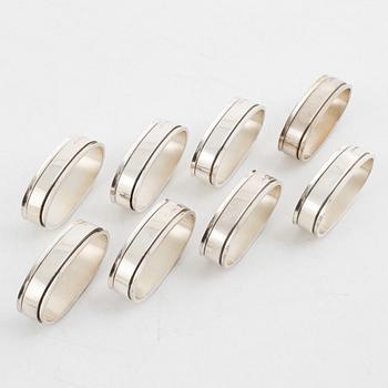 Georg Jensen, eight sterling silver napkin rings, Denmark, second half of the 20th Century.