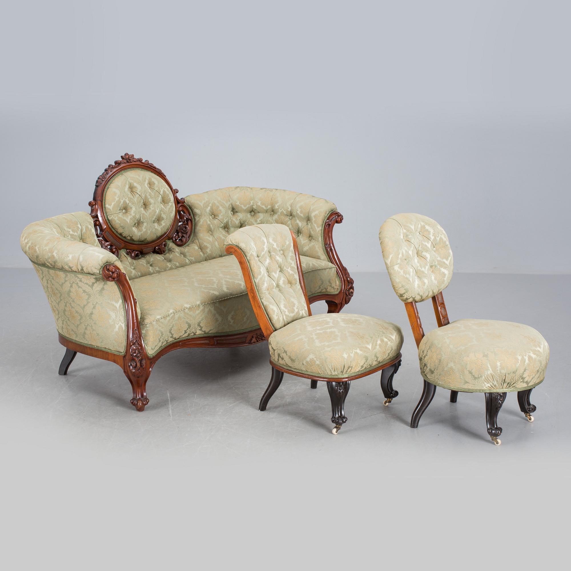 SOFFGRUPP, 3 delar, nyrokoko, 1800-talets andra hälft.