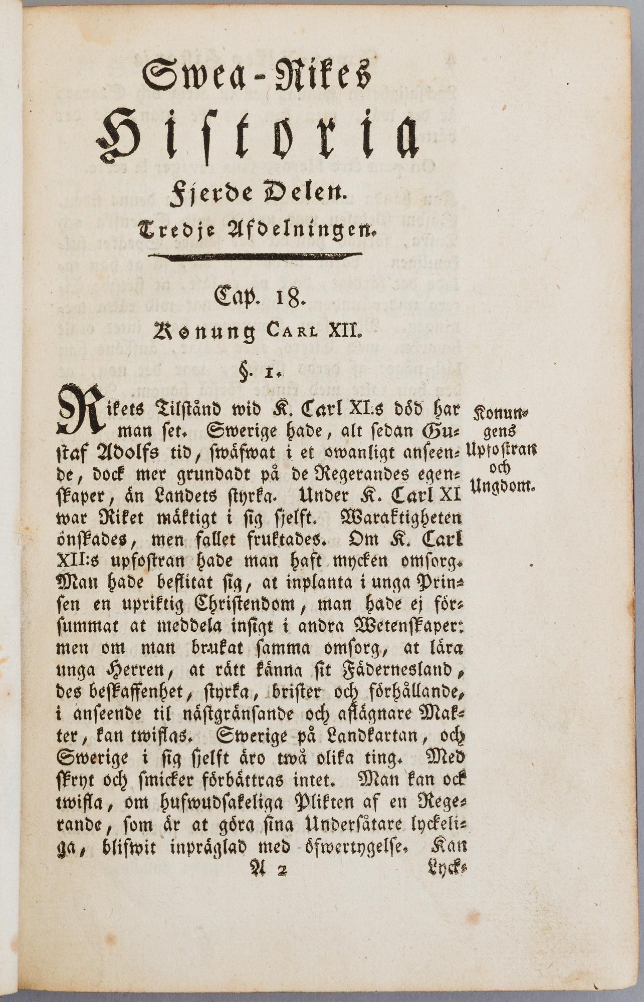 A BOOK ON SWEDISH HISTORY, 1779.