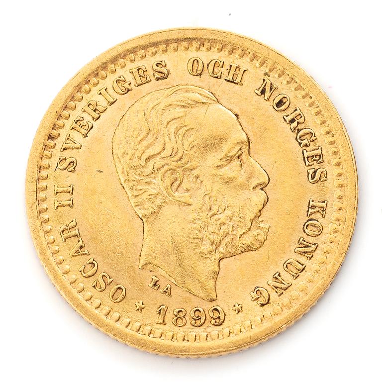 Guldmynt, Sverige, Oscar II, 5 kronor, 1899.